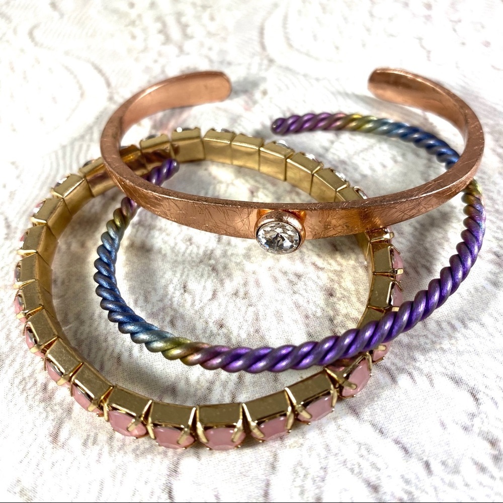 3 cool vintage bracelet lot. Metal, rhinestone etc